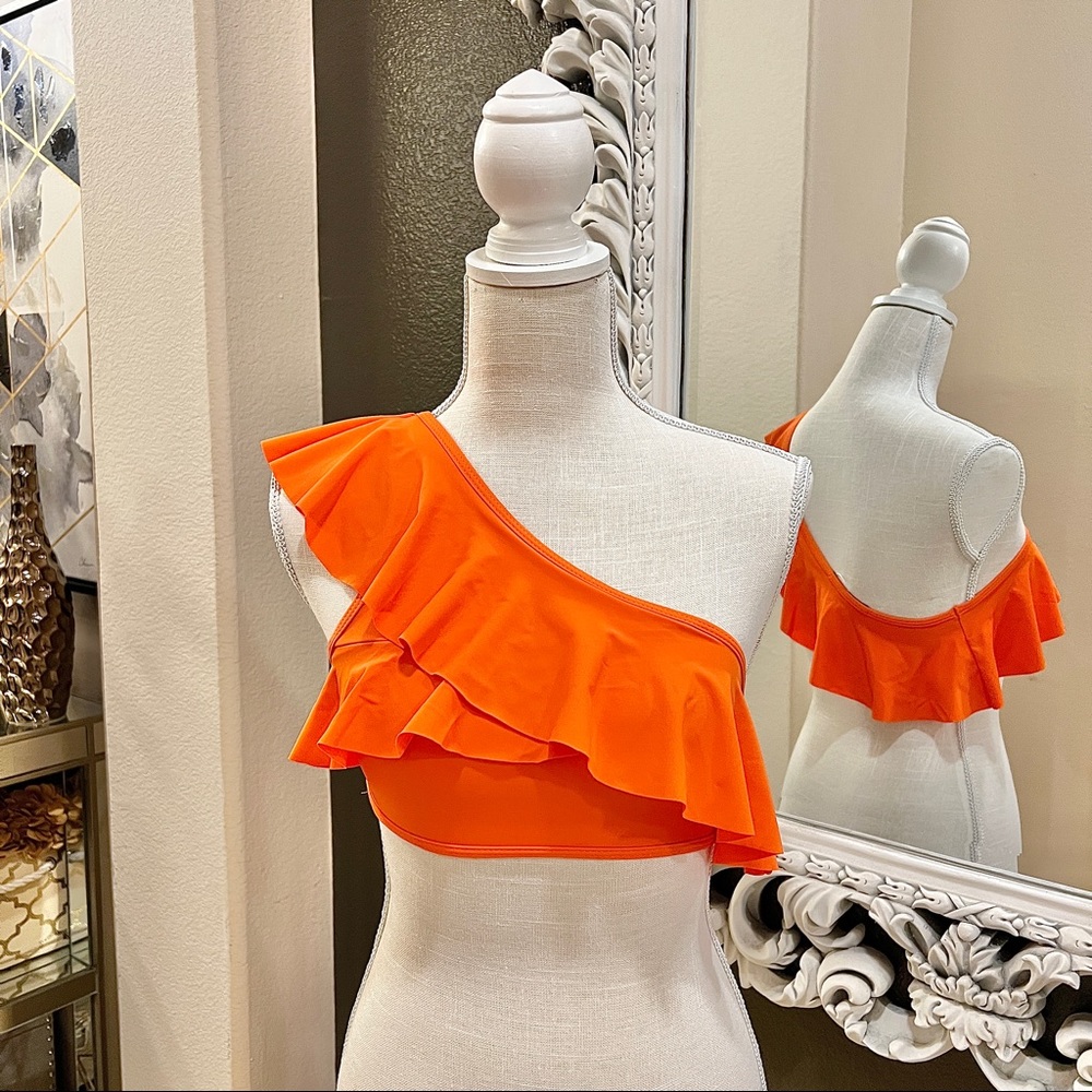 NWT MISSGUIDED Frill Ruffle One Shoulder BIKINI TOP Orange SIZE 0
